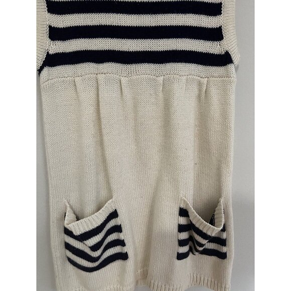 Sleeveless Sweater Dress Size Medium Knit Tunic Wool Blend White And Blue Stripe - Picture 9 of 14